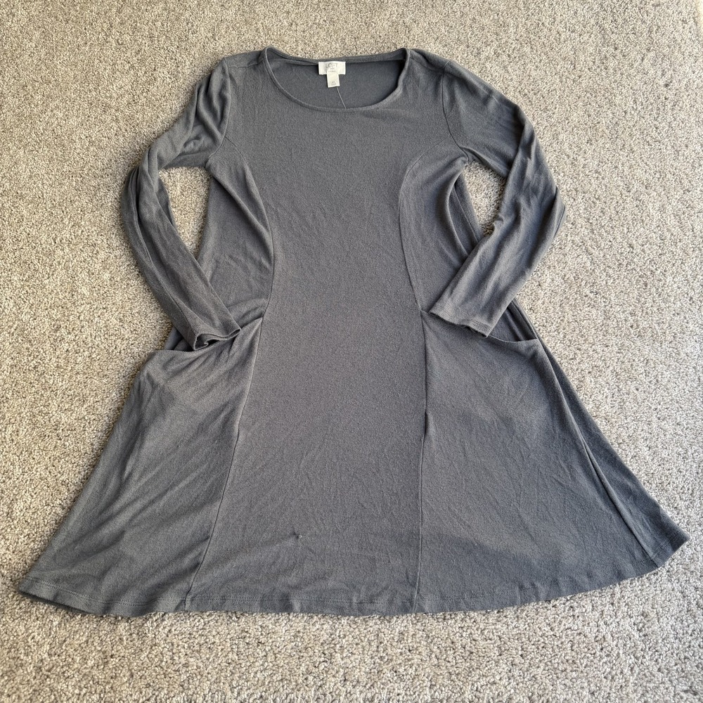 LOFT Outlet Lounge Dress Womens M Gray Long Sleeve Swing Knee Length Casual